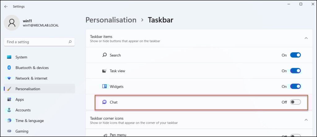 Intune: Remove Teams Chat Icon from Windows 11 Taskbar 2 Manually Turn Off Microsoft Teams Chat Icon from Windows 11 Taskbar