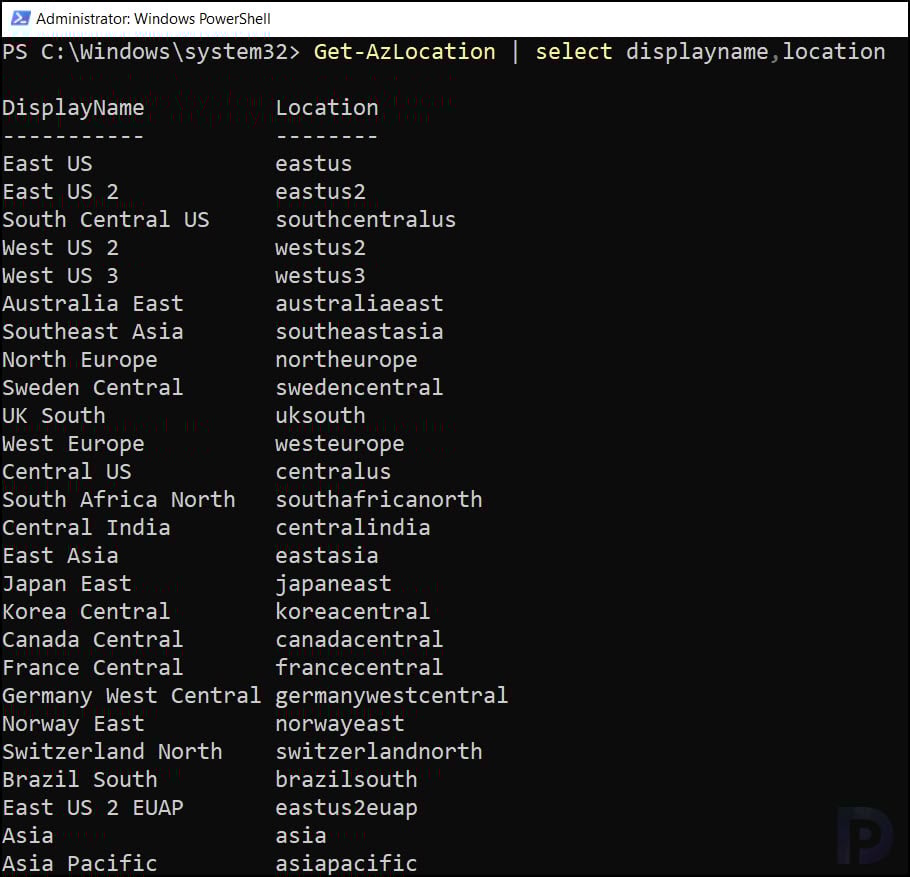 List all Azure Regions using PowerShell | Azure Cloud Shell 2 List all Azure Regions using PowerShell