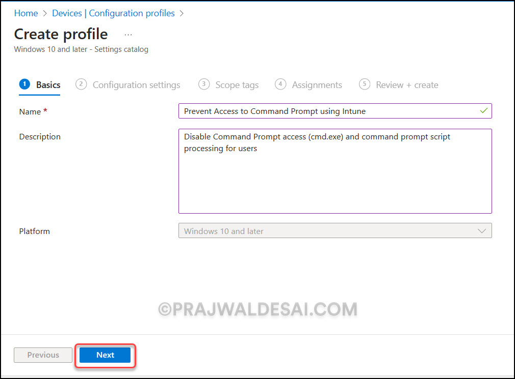 Prevent Access to Command Prompt using Intune 2 Create Intune Configuration Profile to Block Command Prompt