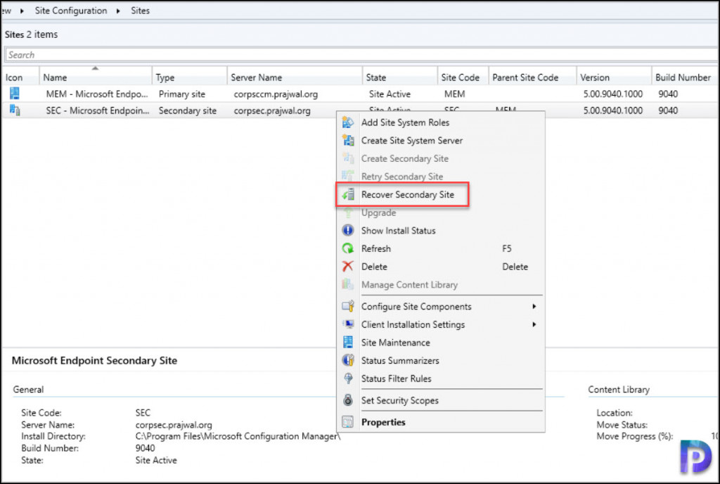 Detailed Guide to Recover SCCM Secondary Site 1 Begin Recover SCCM Secondary Site