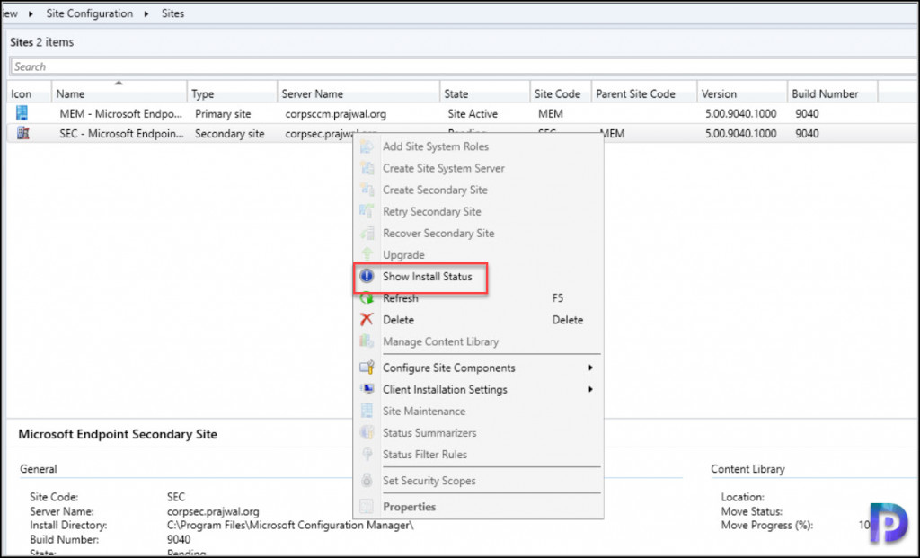 Detailed Guide to Recover SCCM Secondary Site 3 Show Install Status - Secondary Site