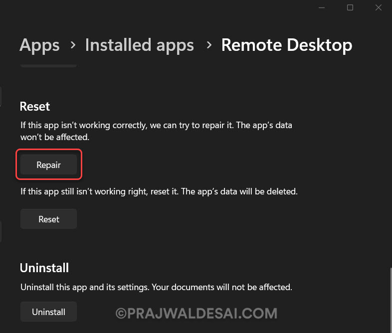 3 Proven Ways to Repair Remote Desktop Client 5 Repair Remote Desktop App via Settings