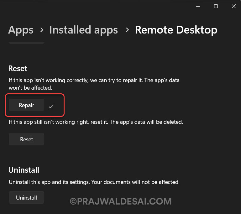 3 Proven Ways to Repair Remote Desktop Client 6 Repair Remote Desktop App via Settings