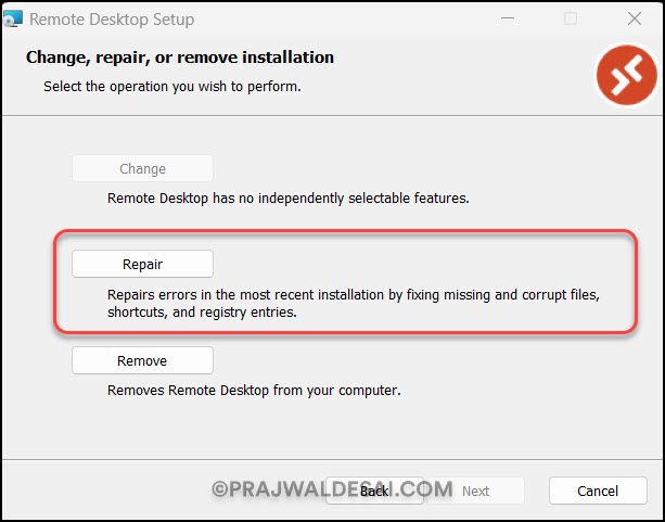 3 Proven Ways to Repair Remote Desktop Client 7 Repair Remote Desktop Client using the Installer