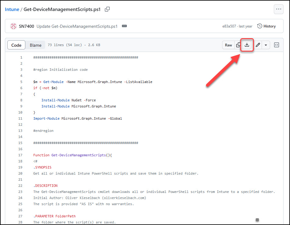 Get Back or Retrieve your Intune PowerShell Scripts 3 download Get-DeviceManagementScripts.ps1 from GitHub