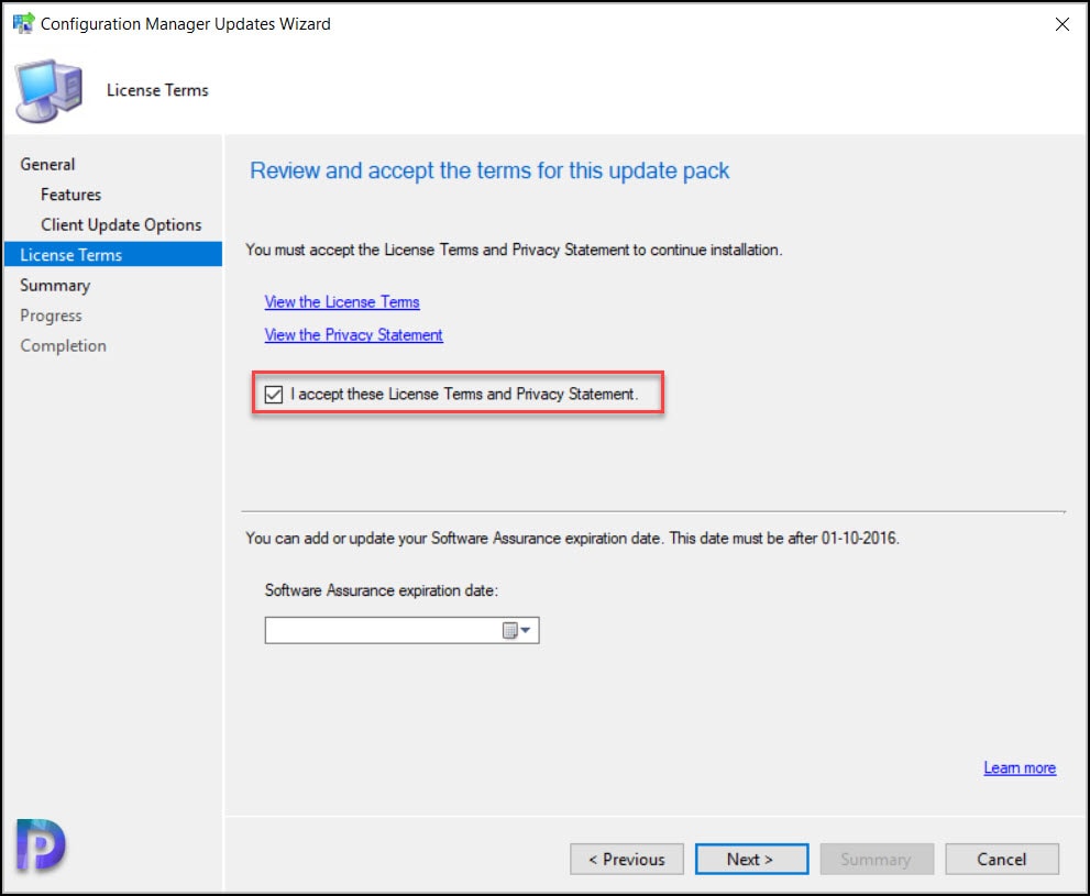 Complete SCCM 2103 Upgrade Guide 11 Accept the license terms