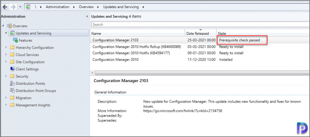 Complete SCCM 2103 Upgrade Guide 6 prerequisite check passed