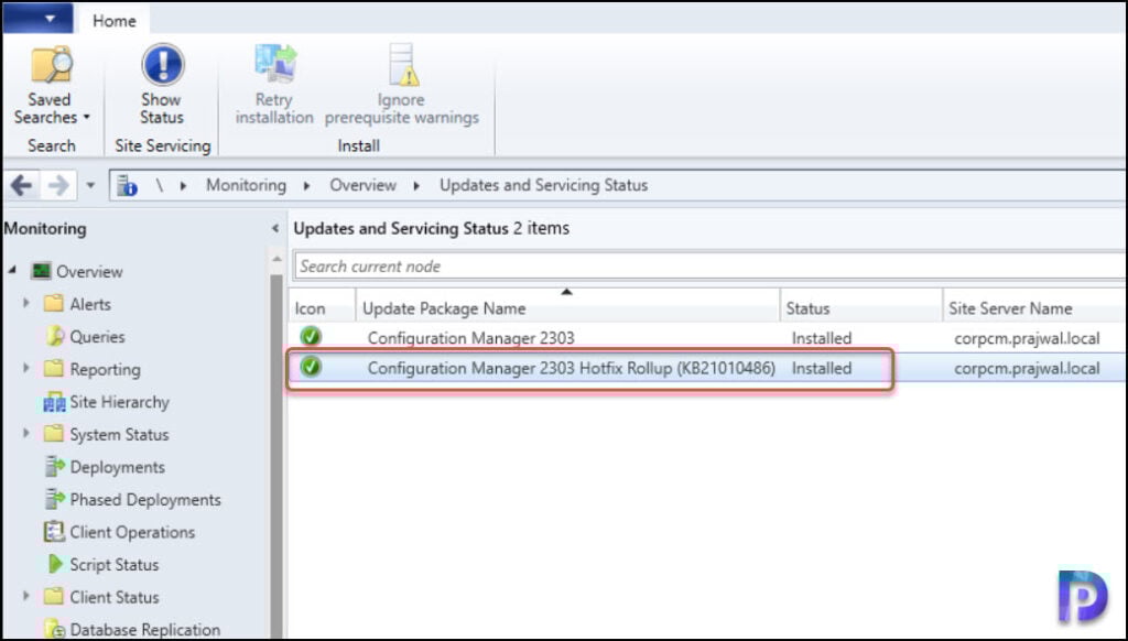 SCCM 2303 KB21010486 Hotfix Rollup - Fixes and Improvements 9 Monitor the Installation of KB21010486 Hotfix Update Rollup
