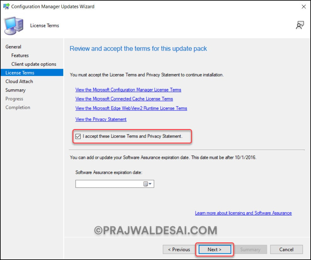 SCCM 2309 Upgrade License Terms