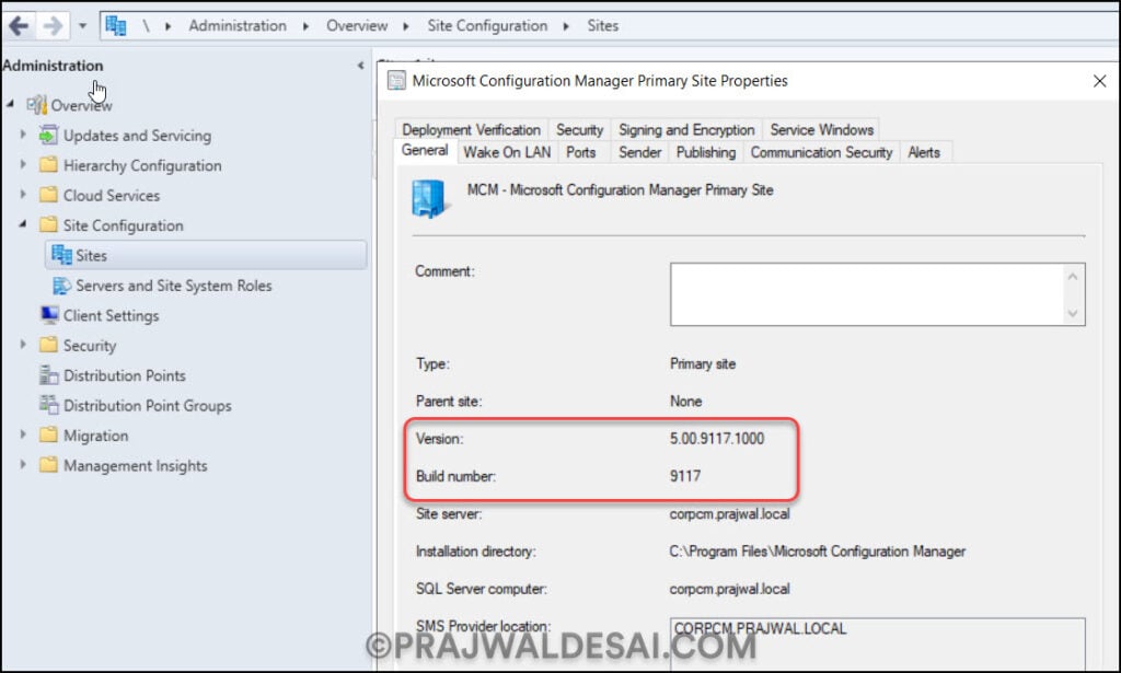 SCCM 2309 build number and version