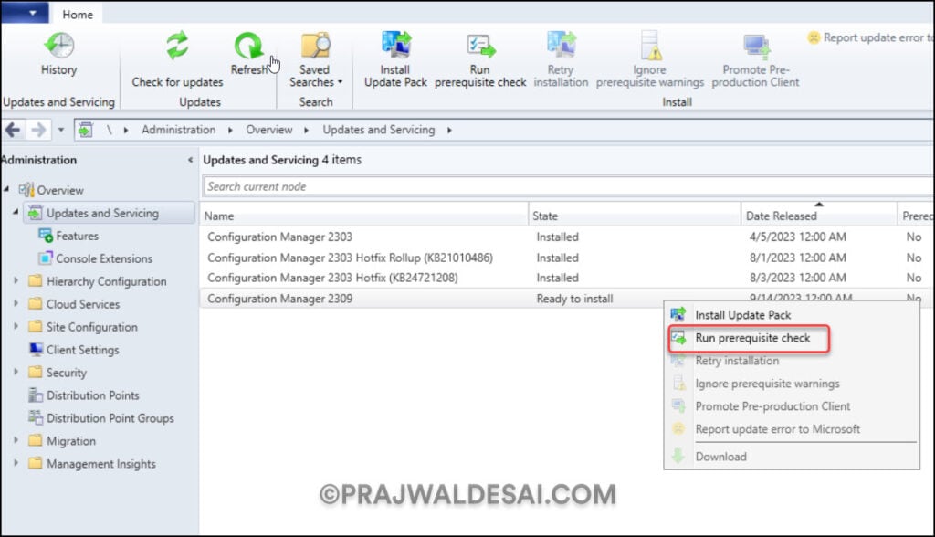 Complete SCCM 2309 Upgrade Guide 11 Run SCCM 2309 Prerequisite Check