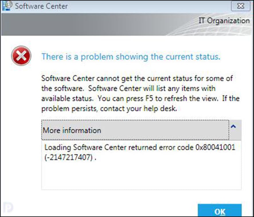 Fix: SCCM Software Center Error 0x80041001 1 SCCM Software Center Error 0x80041001