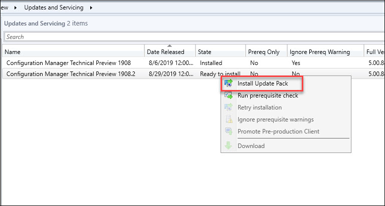 SCCM Technical Preview 1908.2 Features 3 Install SCCM Technical Preview 1908.2