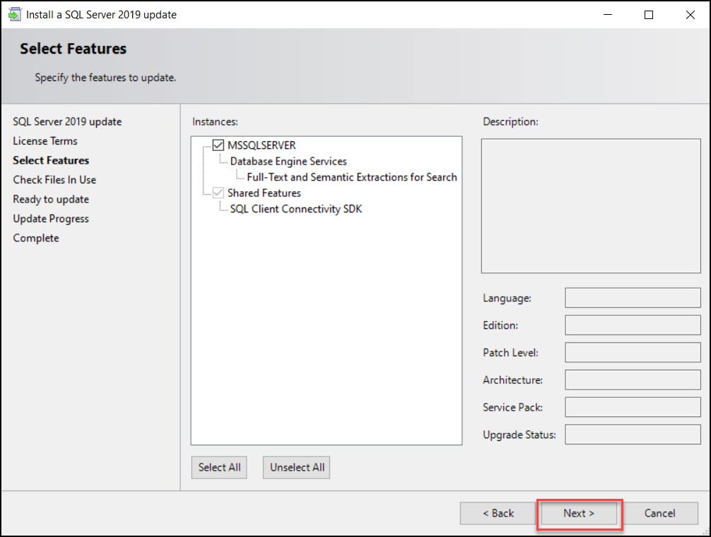 Install SQL Server 2019 Cumulative Update