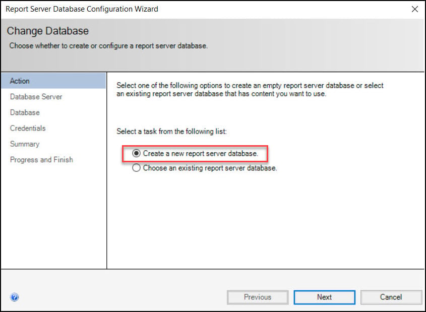 Create New Report Server Database