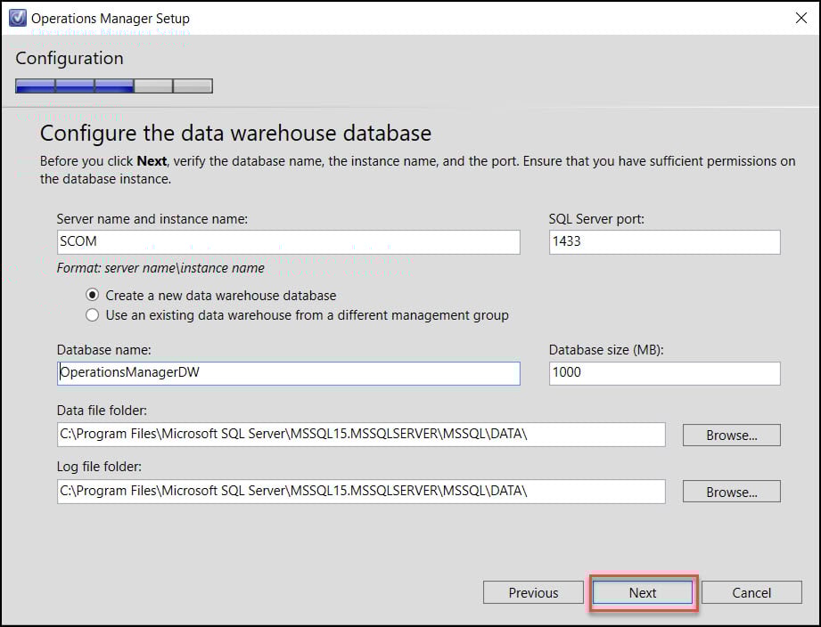 New SCOM 2022 Install Guide | Operations Manager 2022 39 Configure Data Warehouse database