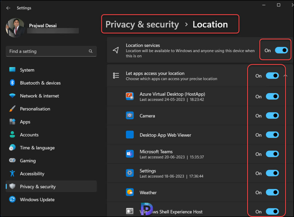 Enable Location Services on Physical Device for Cloud PC