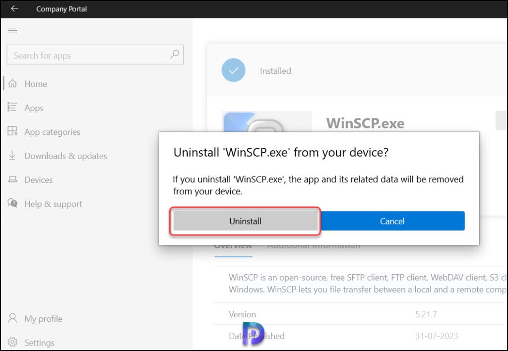 Intune: Uninstall Apps in Company Portal for Windows Devices 6 End User Experience - Uninstall apps in Company Portal