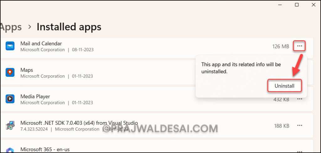 Uninstall Mail and Calendar Apps on Windows 11/10 3 Uninstall Mail and Calendar Apps