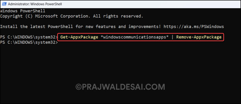 Uninstall Mail and Calendar Apps on Windows 11/10 4 Remove Mail and Calendar Apps using PowerShell