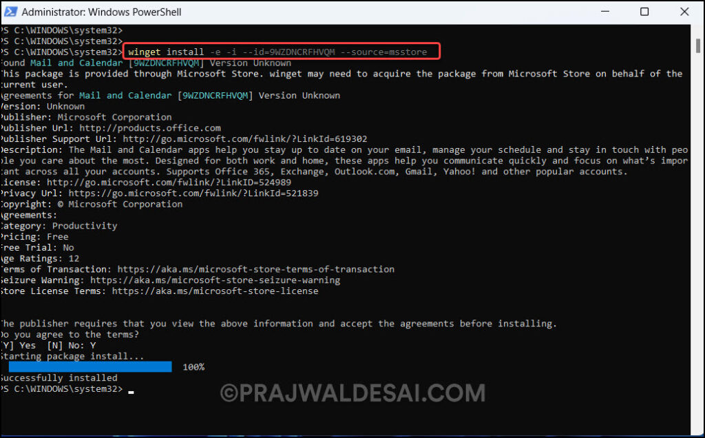 Uninstall Mail and Calendar Apps on Windows 11/10 5 Install Mail and Calendar Apps on Windows using PowerShell