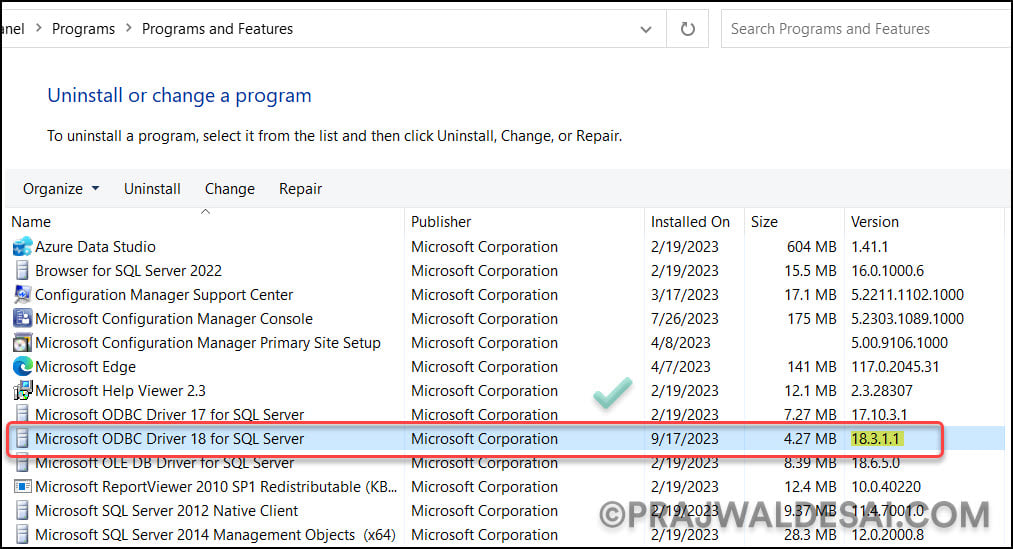 Check Microsoft ODBC Driver Version