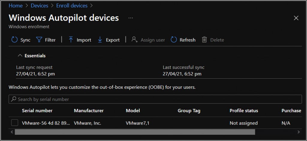 Autopilot Registration using Intune