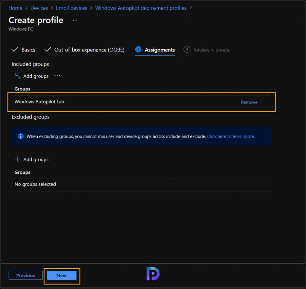 Create the Windows Autopilot Deployment Profile