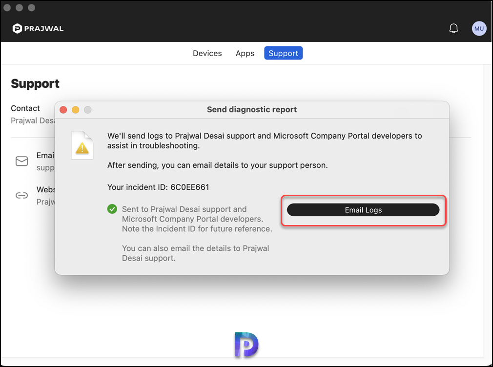 Send Diagnostic Report to Microsoft from Company Portal on macOS device