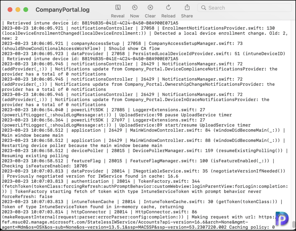 How to Collect Intune Logs from MacOS Devices 7 View CompanyPortal.log