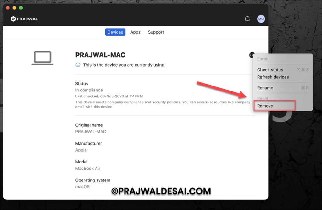 Remove Device from Company Portal for macOS 1 Remove device from Company Portal for MacOS
