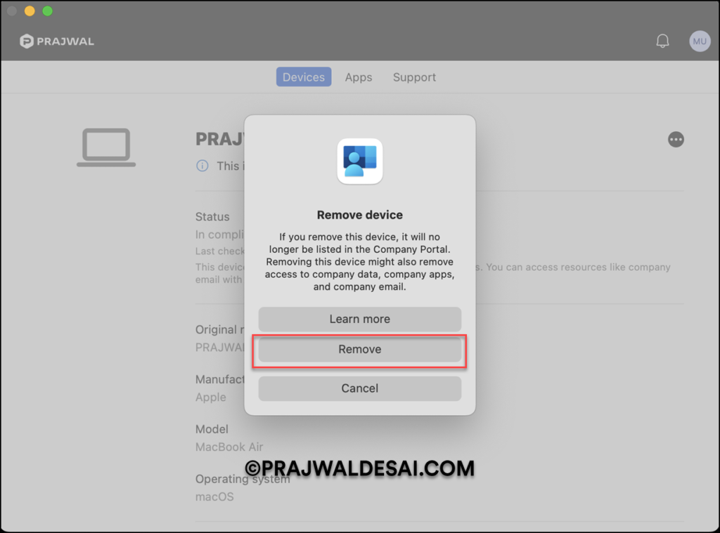 Remove Device from Company Portal for macOS 2 Remove device from Company Portal for MacOS