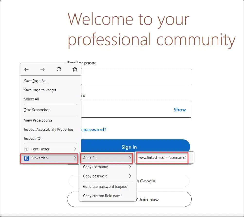 Autofill Logins in Browser using Bitwarden Extension 4 Using the Browser Context-Menu to Auto-Fill logins