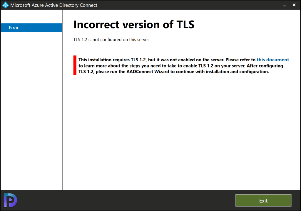 Fix Incorrect Version of TLS Error Azure AD Connect 1 Incorrect Version of TLS Error