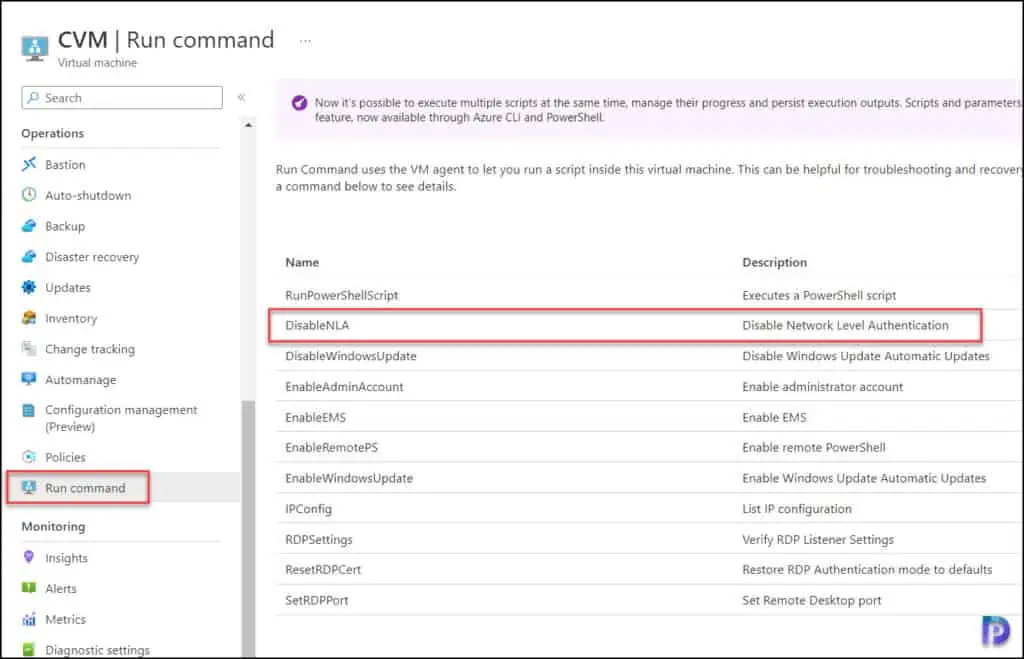 Azure VM: Remote Computer Requires Network Level Authentication 2 Run Command DisableNLA on Azure VM