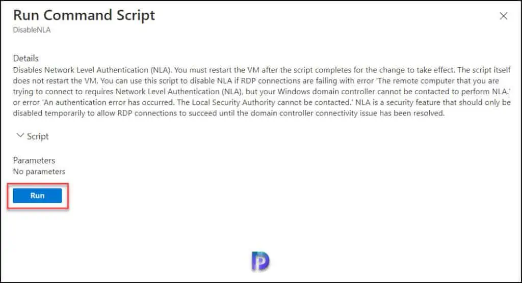 Azure VM: Remote Computer Requires Network Level Authentication 3 Run Command DisableNLA on Azure VM