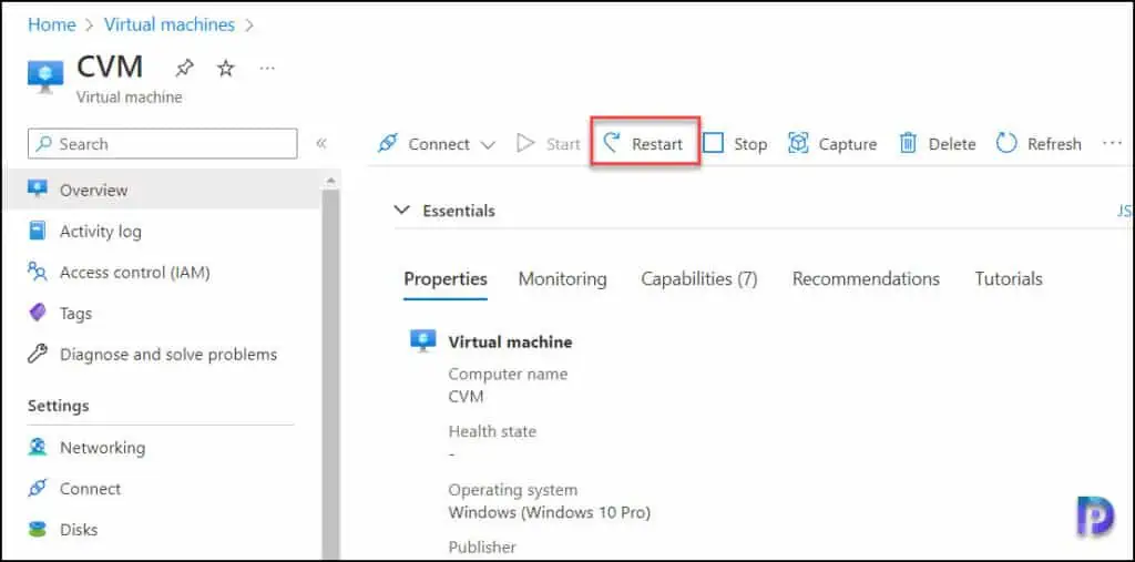 Restart Azure Virtual Machine