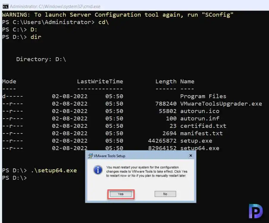 How to Install VMware Tools on Windows Server Core VM 8 VMware Tools Installation - Restart the Server Core