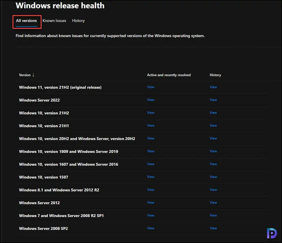 Check Windows Release Health in Microsoft 365 Admin Center 2 Check Windows Release Health - All Versions