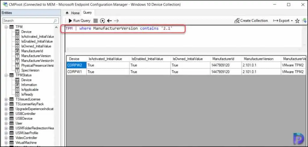 CMPivot Query to Find TPM Status and Details 4 Check TPM version using CMPivot Query
