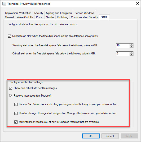 SCCM ConfigMgr 2004 Technical Preview 1 ConfigMgr 2004 Microsoft Notifications