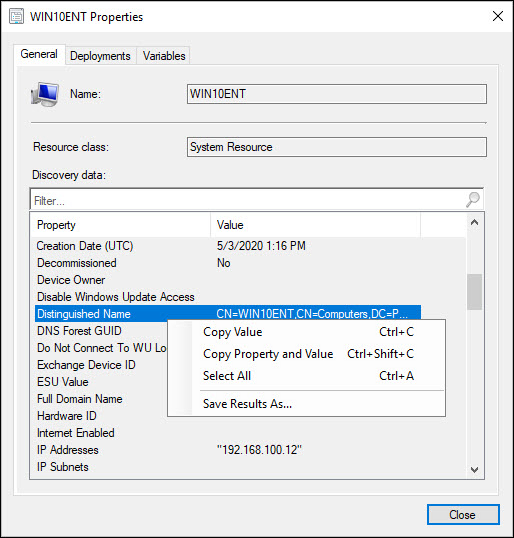 SCCM ConfigMgr 2004 Technical Preview 2 Copy discovery data from the console