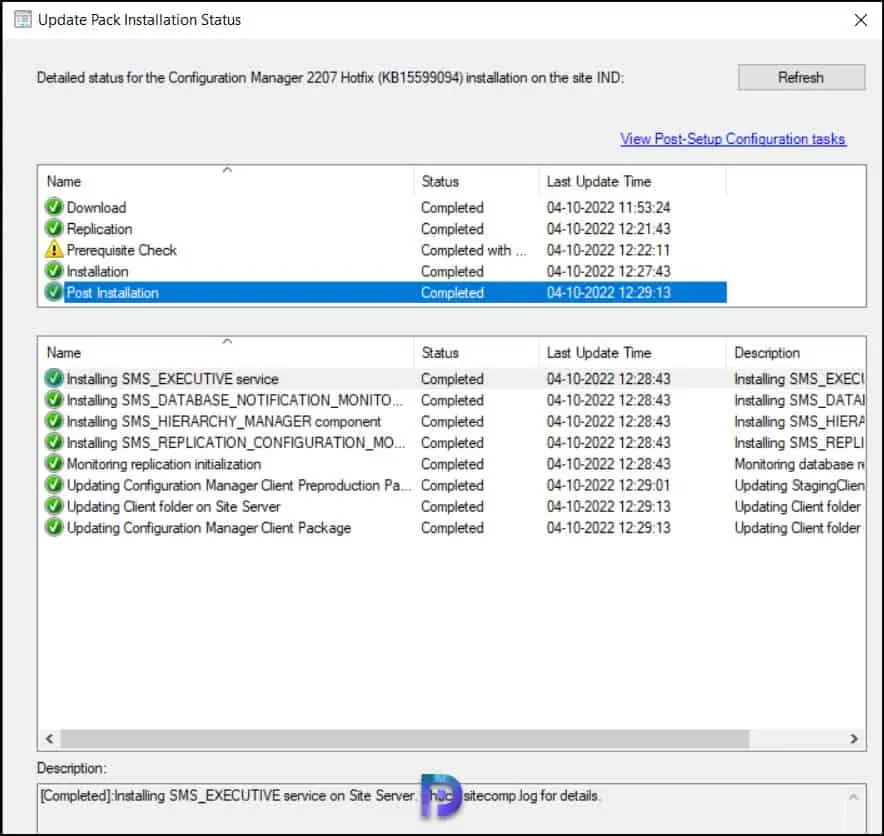 ConfigMgr Hotfix KB15599094 NTLM Client Installation Update 5 Monitor the KB15599094 Hotfix Installation Progress