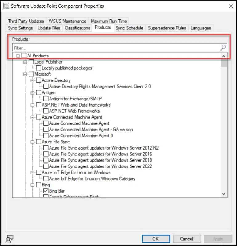 New ConfigMgr Software Update Point Filter Products 2 ConfigMgr Software Update Point Filter Products
