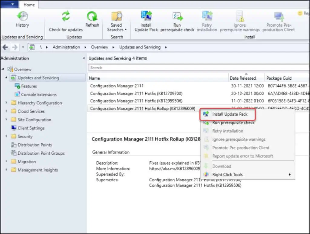 New Configuration Manager 2111 Hotfix KB12896009 1 Install Configuration Manager 2111 Hotfix KB12896009