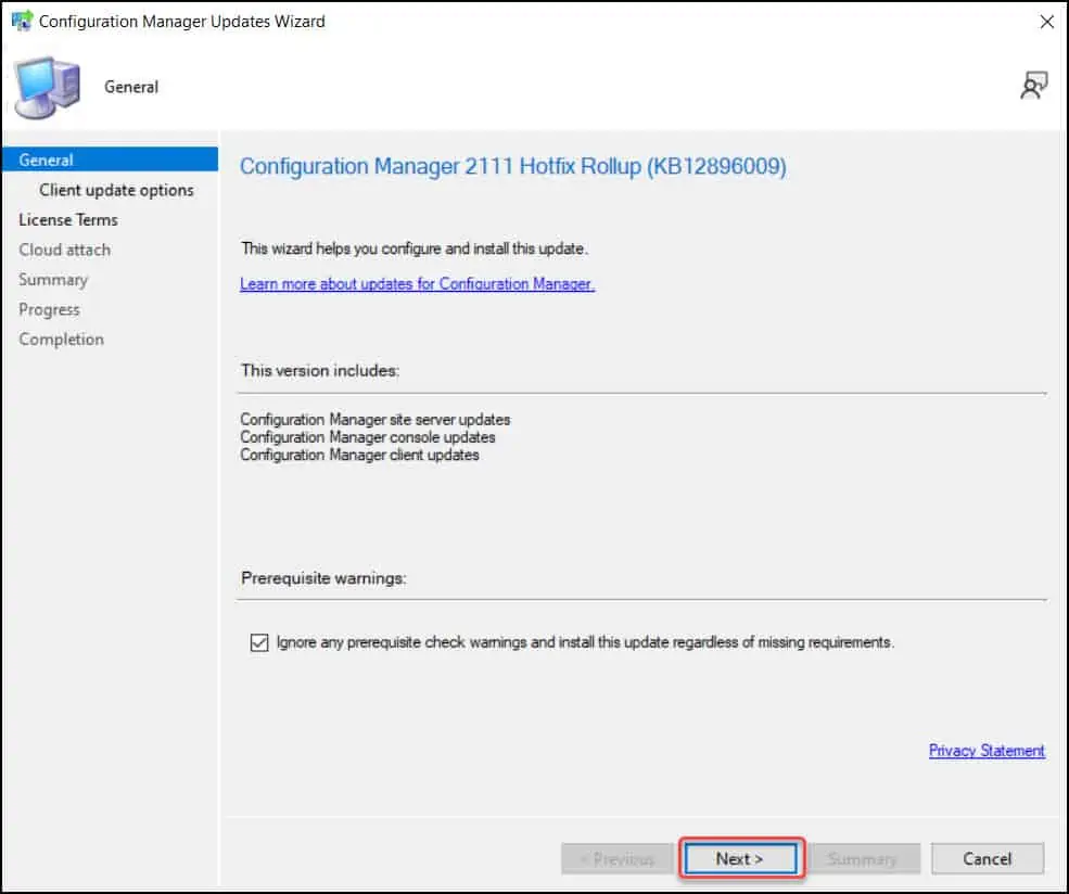 New Configuration Manager 2111 Hotfix KB12896009 2 Install Configuration Manager 2111 Hotfix KB12896009