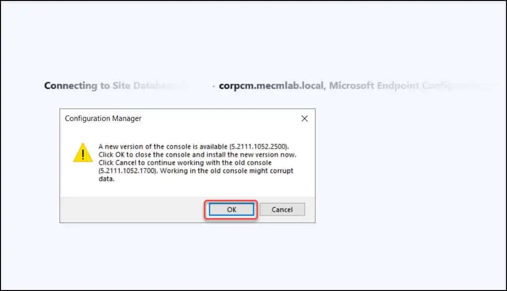 New Configuration Manager 2111 Hotfix KB12896009 8 Hotfix KB12896009 Console Upgrade