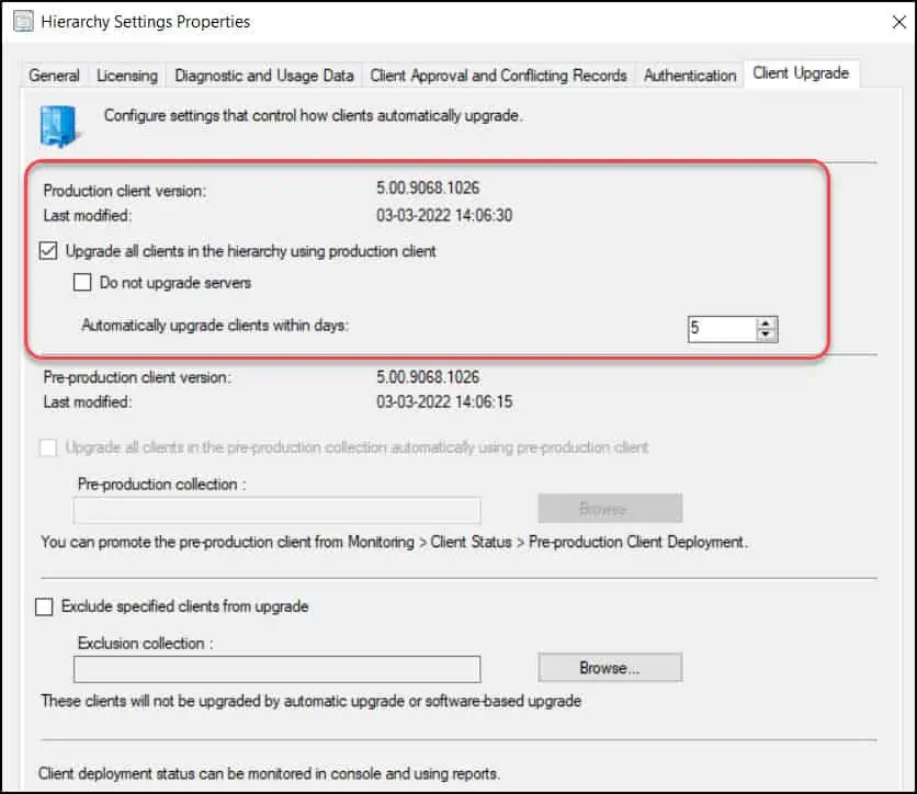 New Configuration Manager 2111 Hotfix KB12896009 9 Perform KB12896009 Client Upgrade - 5.00.9068.1026