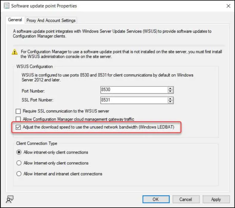 Top 5 SCCM 2203 New Features Overview 4 Enable LEDBAT for Software Update Points