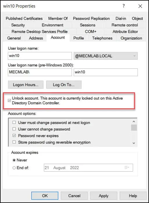 Configure Account Lockout Policy in Active Directory 12 Unlock the Active Directory User Account